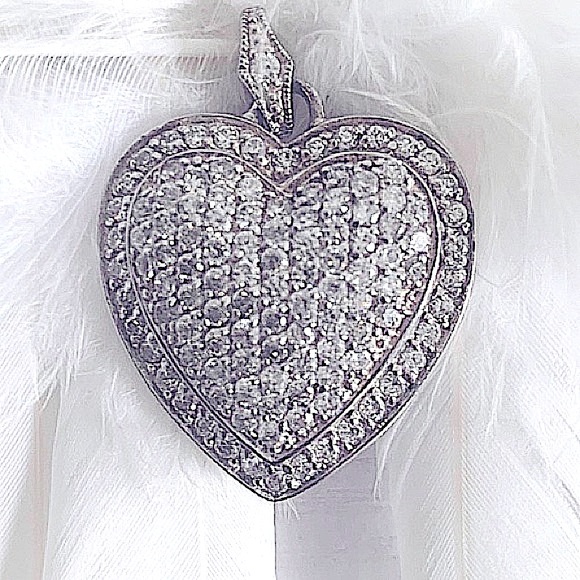 CZ STERLING SILVER HEART PENDANT - Picture 1 of 3